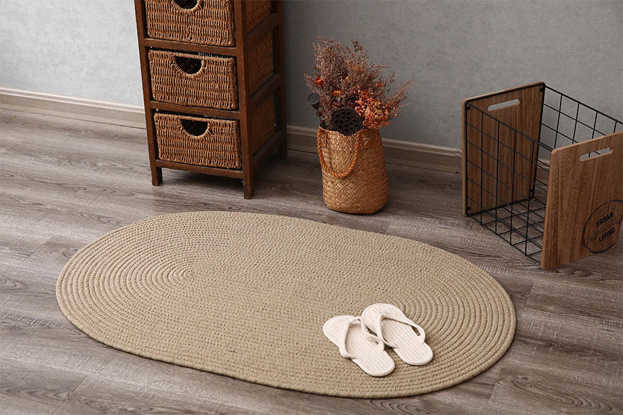 Handmade washable oval shape door mat 